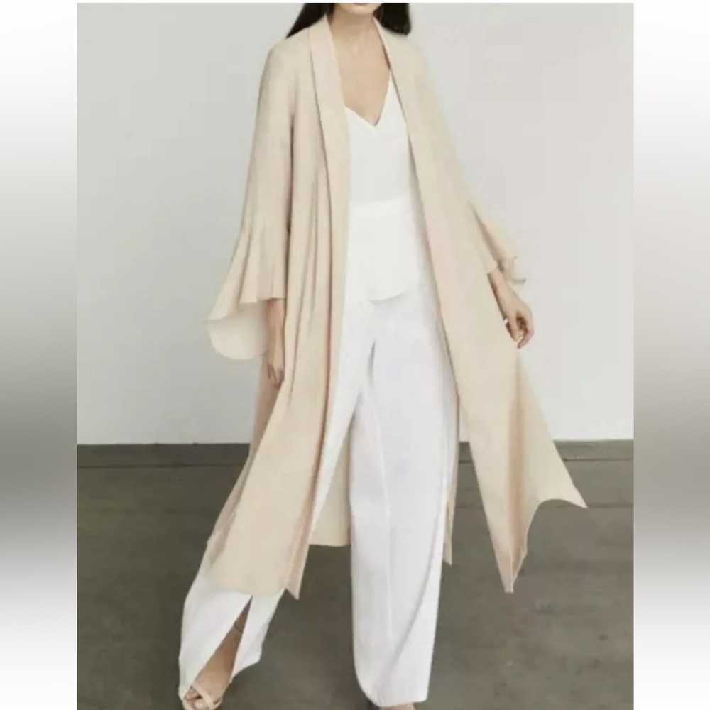 BCBGMaxazria Elegant Cream Long Coat XS Pink Rose